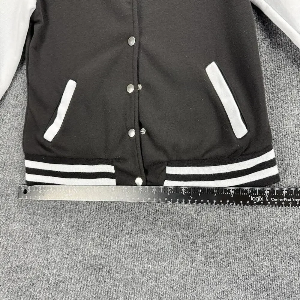 Helium Moto Wear Jacket Kids Youth Large Black Varsity Bomber Snap Button Fleece